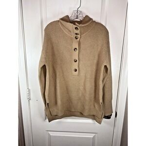 Ann Taylor Women's Pullover Sweater Medium NWOT Gold Taupe High Neck Quarter But